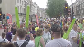 Horn blowing and cheering at London Pride Parade