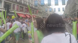 London Pride Parade passes Hamleys Toy Store