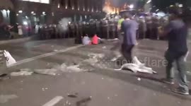 Intense scenes as anti-Russian protestors clash with riot police in Georgian capital
