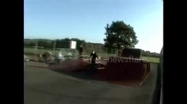 BMX stunt goes wrong when rider missed what he is aiming for and falls 8 foot to the floor