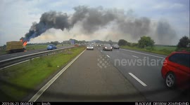 Hay lorry on fire M5 Southbound