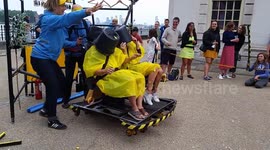 Hilarious human-powered rollercoaster involves leaf buckets, leaf blowers and hoses