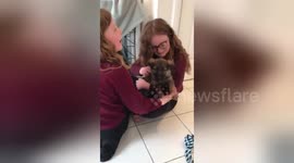 UK sisters burst into tears of joy when meeting new puppy for the first time