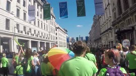 Members of the charity Barnardo’s singing Freedom! as they march at London Pride Parade