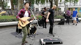 Arabic singers Hamza Namira and Lowkey performs at Leicester square