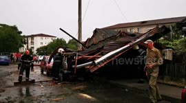 Roofs destroyed by the torrential rainstorm in Dej, Romania