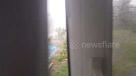 Extreme close-up footage of rare hurricane in Poland