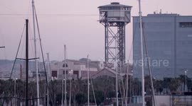port vela in barcelona in the early morning