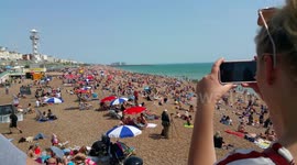 Very busy Brighton beach during heatwave