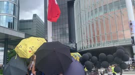 Hong Kong Handover Anniversary Protests Flag of Hong Kong at half-mast