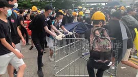 Hong Kong Handover Anniversary Protests: Protesters drag barricades into place