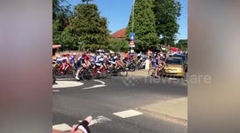Hilarious moment hundreds of cyclists take wrong turn during professional race in UK