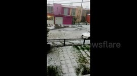 Severe hailstorm turns road into icy river in Mexico state
