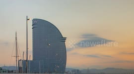 Timelapse of the W hotel in Barcelona at sunrise