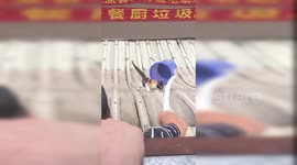 Kind-hearted people rescue cat trapped on their slippery office roof in southern China
