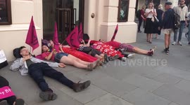 Climate change protesters block the doors of The Royal Opera House, London