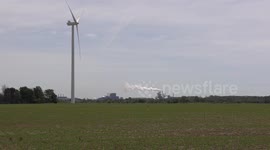 Climate emergency : Visuals of emissions into the atmosphere from industry as well as clean energy and wind turbines in Canada near Port Dover