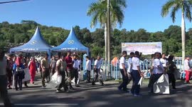 Dozens of Navy soldiers cleared plastic waste
