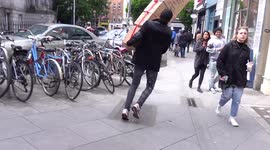 Ingenious Ireland pranksters trick public into thinking stack of boxes is falling on them