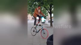 London man spotted riding on bizarre looking 'double bike'