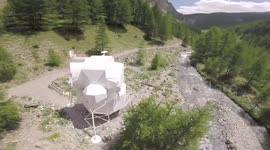 Drone footage explores lunar module in French Alps