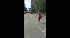 Amputee crosses finish line after 5K on crutches