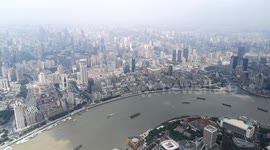 Daytime panning time lapse of the bund from Shanghai Tower