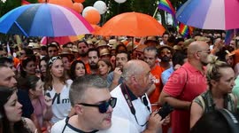 Watch the controversial moment protesters block centre-right party entourage at Pride parade in Madrid