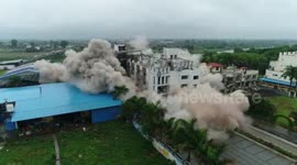 Controlled explosions demolish illegal hotel in northern India