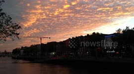 Sunset over Liffey river in summery Dublin city