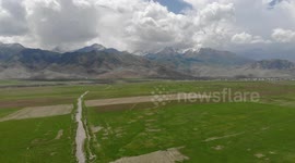 Central Asia, Kyrgyzstan, Drone video of South of Naryn…