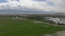 Drone video of mountain South of Naryn, Central Asia, Kyrgyzstan