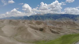 Drone video of Desert Mountain, South of Naryn, Central Asia, Kyrgyzstan.