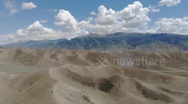 Drone video of Desert Mountain, South of Naryn, Central Asia, Kyrgyzstan.