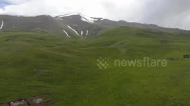 Drone video of Mountain and snow,  South of Naryn, Kyrgyzstan.