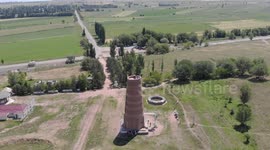 Drone video of Burana Tower, Bishkek, Tokmok, Kyrgyzstan, Central Asia.