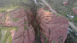 Drone Video of Broken Heart Rock, Karakol, Issyk Kul Lake, Kyrgyzstan