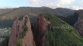 Drone Video of Broken Heart Rock, Karakol, Issyk Kul Lake, Kyrgyzstan