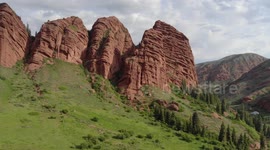 Drone Video of Seven Bulls Rock Formation, Karakol, Kyrgyzstan.