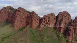 Drone Video of Seven Bulls Rock Formation, Karakol, Kyrgyzstan.