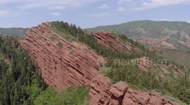 Drone Video of Seven Bulls Rock Formation, Karakol, Kyrgyzstan.