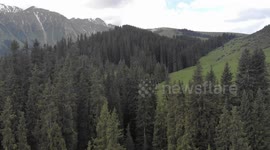 Drone Video Jeti-Oquz Canyon - Waterfalls (Seven Bulls Rocks), Karakol, Kyrgyzstan.