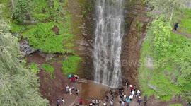 Drone Video Jeti-Oquz Canyon - Waterfalls (Seven Bulls Rocks), Karakol, Kyrgyzstan.