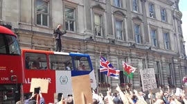 Tommy Robinson fans gather near Trafalgar Square in support of the former EDL leader