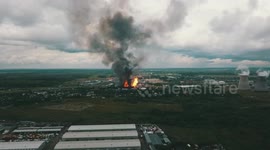 Drone footage shows flames tearing through thermal plant near Moscow