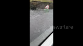 UK bus passenger films drive through flooded road in Sunderland