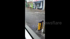 UK bus passenger films drive through flooded road in Sunderland
