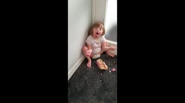Hilarious moment UK girl is caught stuffing her face with cake she stole from her mum