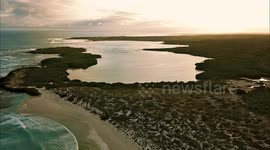 Stunning drone footage captures sunset on Galapagos Island