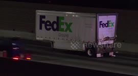 Double Big Rig Crash Involving Fedex Truck Leaves Packages in Lanes and One Semi Jackknifed Blocking Lanes